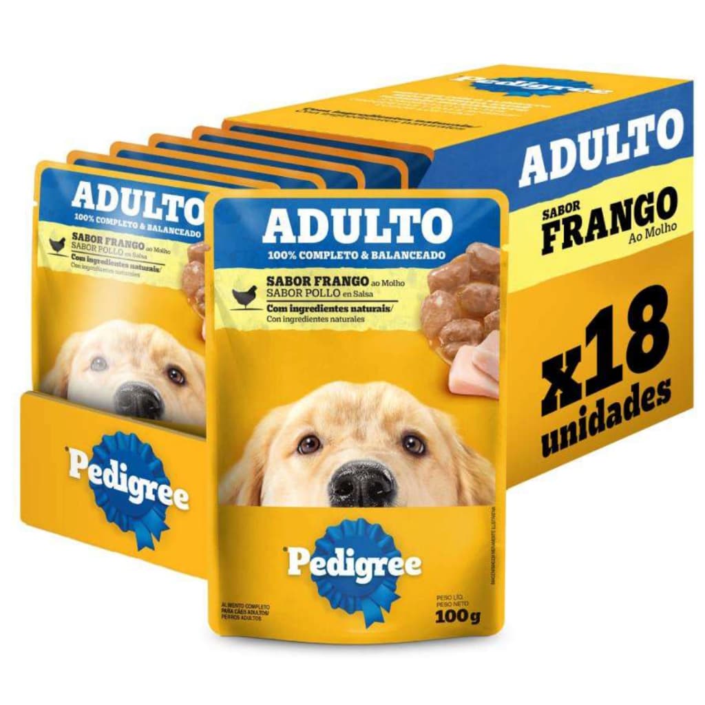Kit Ração Úmida Frango ao Molho para Cães Adultos 18 Unidades Pedigree Sachê