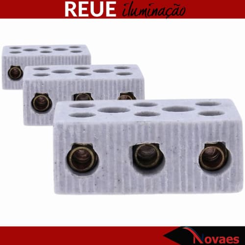 Kit 3 Conector Porcelana 3 Polos 50A 16mm Chuveiro Reue