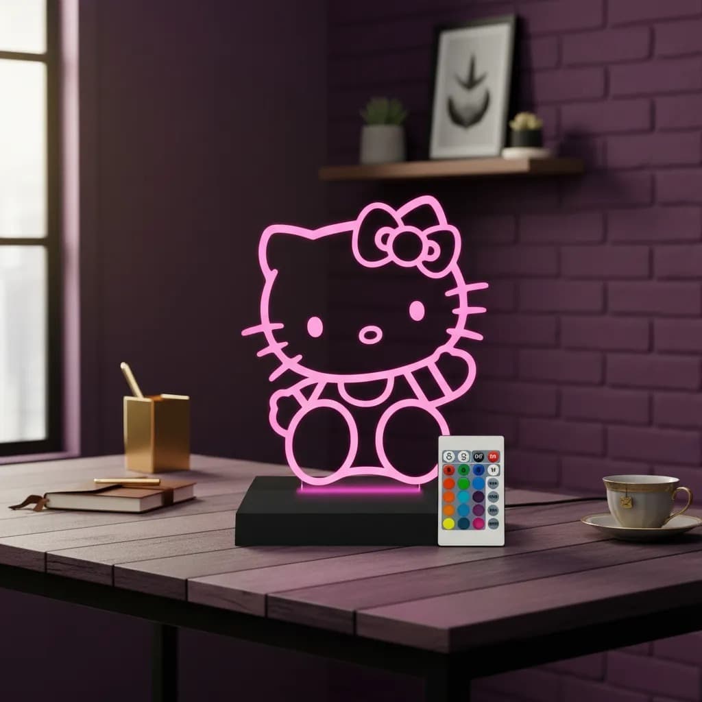 Luminária Led 3d | Hello Kitty | Abajur Infantil Menina