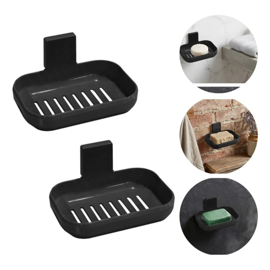 KIT com 2 Saboneteiras Com Suporte de fixação Adesivo Para Parede Preto