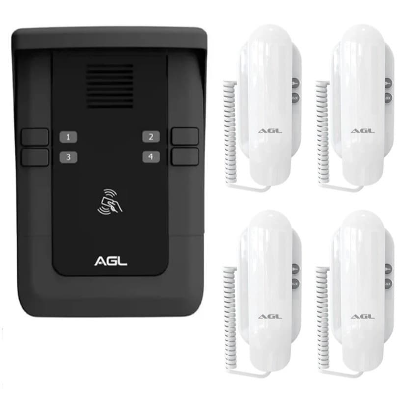 KIT PORTEIRO COLETIVO AGL S500 4 PONTOS BLUETOOTH + 4 MONOFONES (KIT INTERFONE)