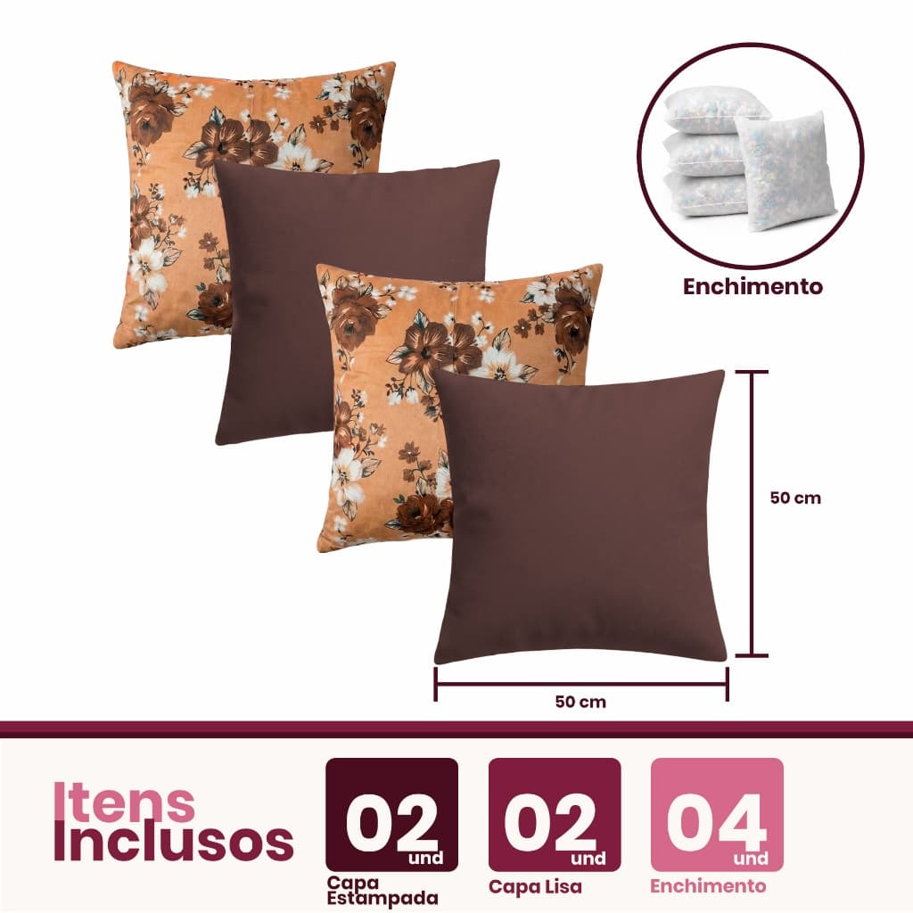 4 Almofadas Decorativas Luxo Modernas 50x50 Cheias Zíper Invisível Anti Bolinha Lavável Envio Full