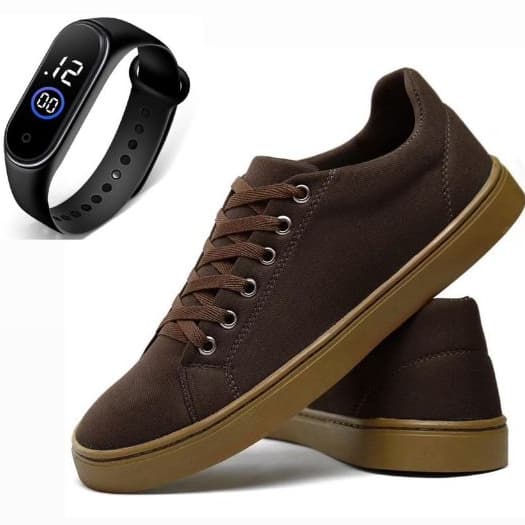Tênis Casual Masculino + Relógio Digital Conforto Durabilidade Envio Imediato
