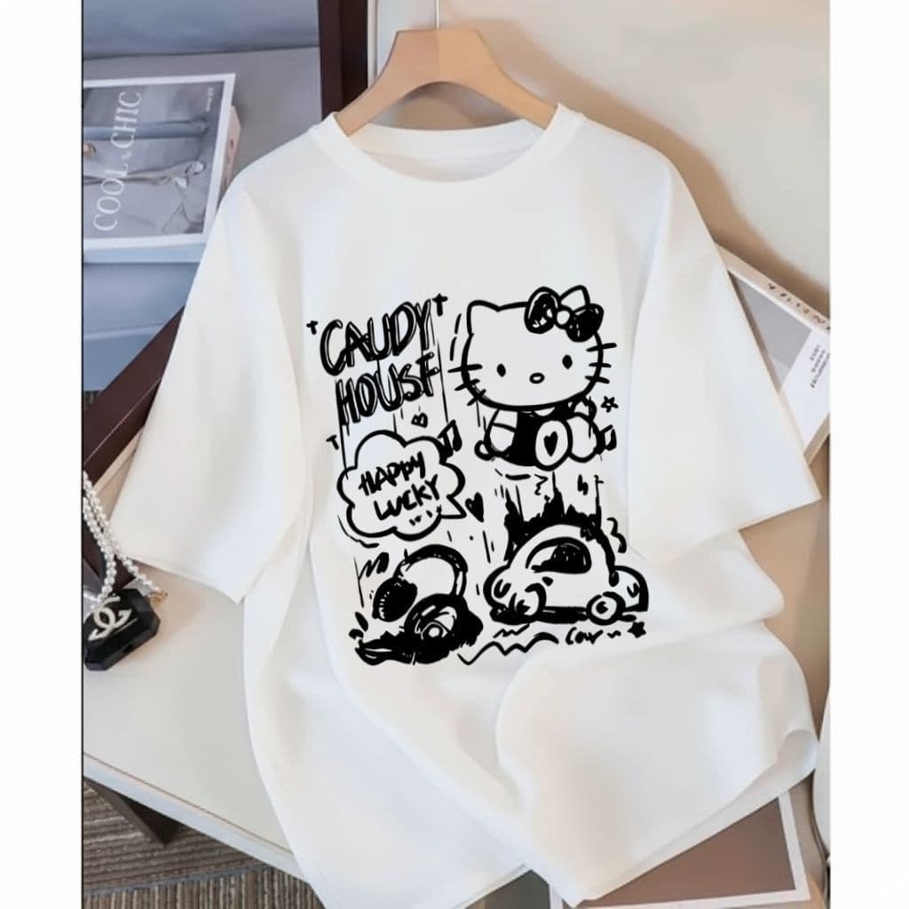Camiseta Oversized 100%Algodão Feminina Casual Street Confortavel Estilosa Hello Caudy