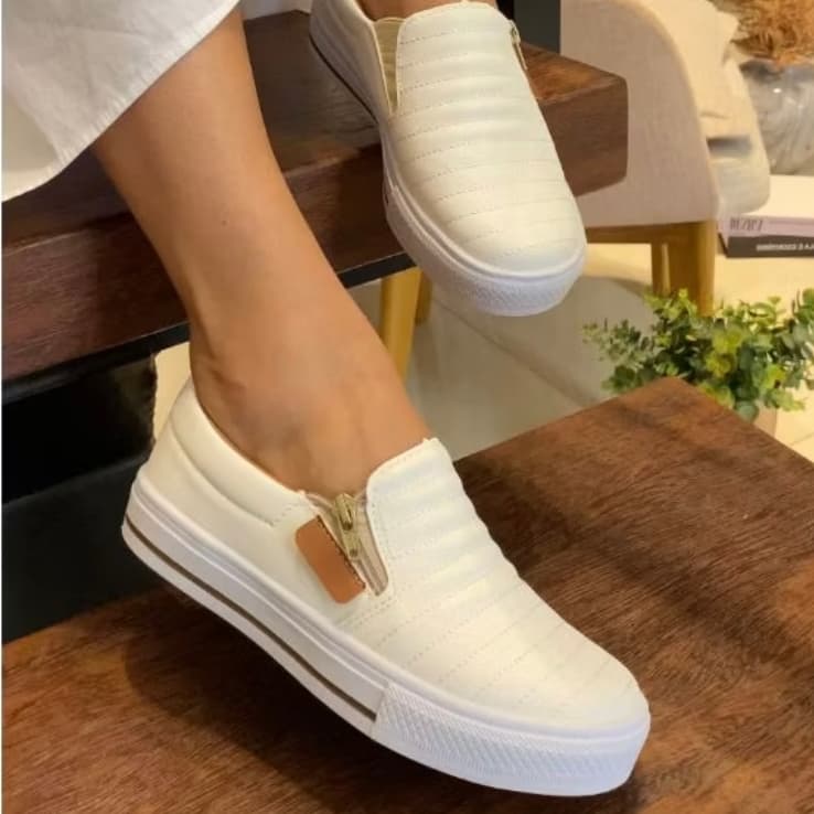 Sapatilha Feminina Iate Slip On Casual Com Ziper Calce Fácil Pratico Leve Confortável