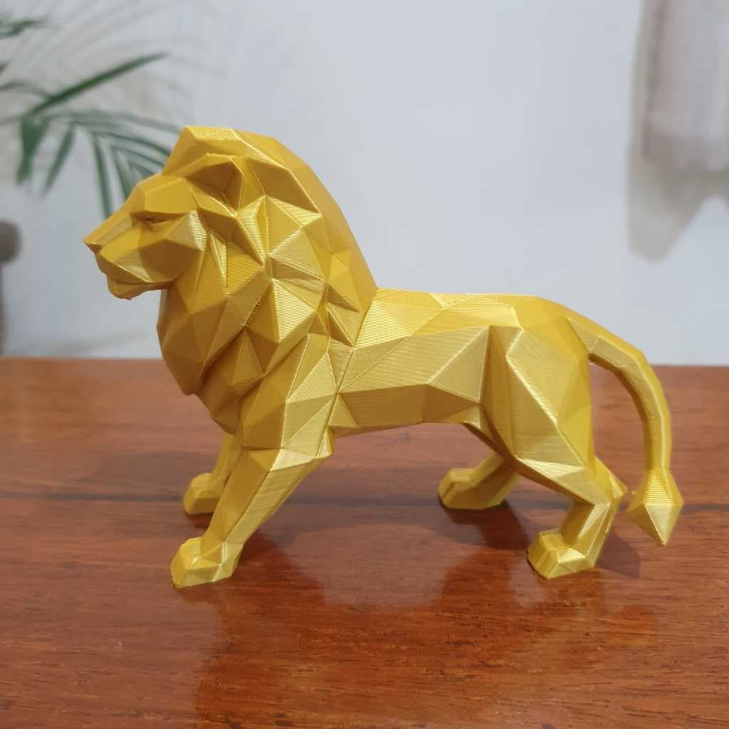 Leão Decorativo Geométrico Dourado – Estátua Decoração Moderna Casa Sala Escritório em Impressão 3D