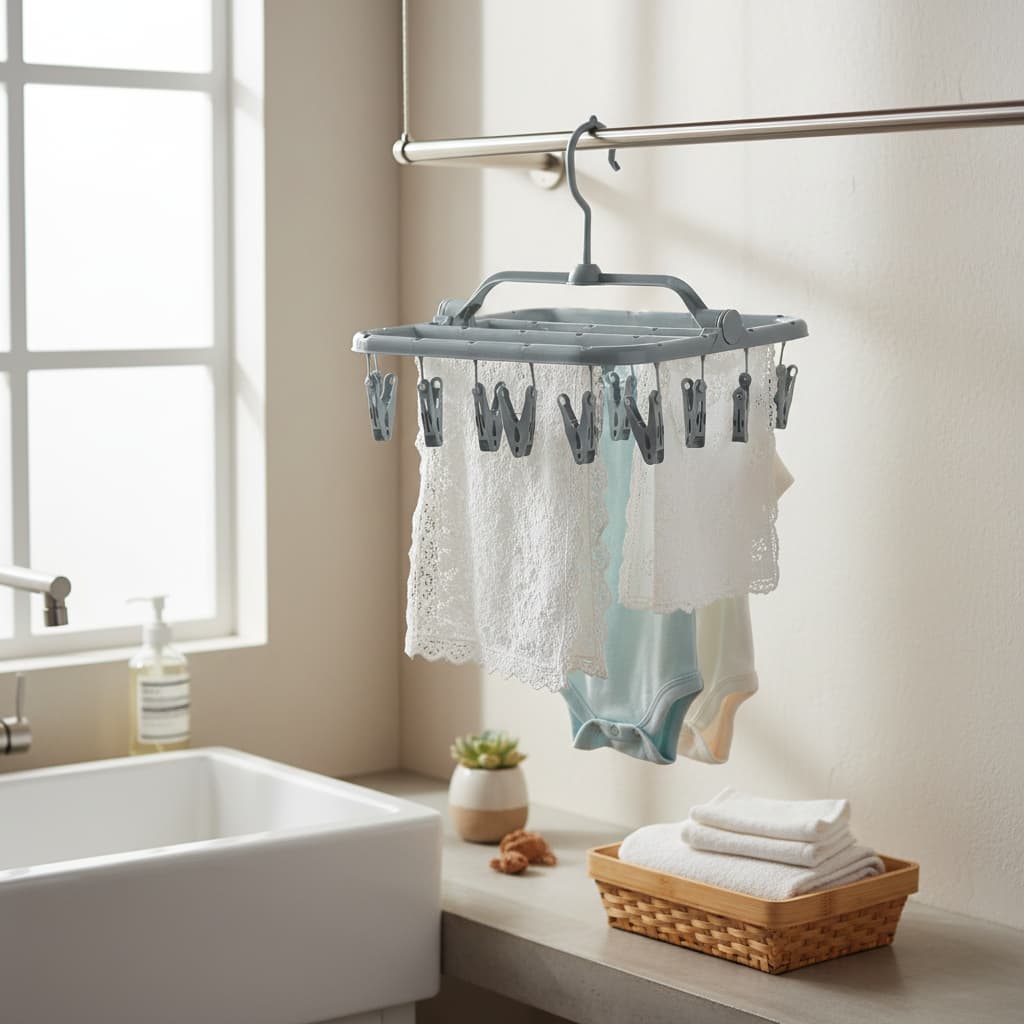 Varal c/ 26 Prendedores Roupas Íntimas Retrátil  Calcinha Cueca Meias Varal Apartamento Teto