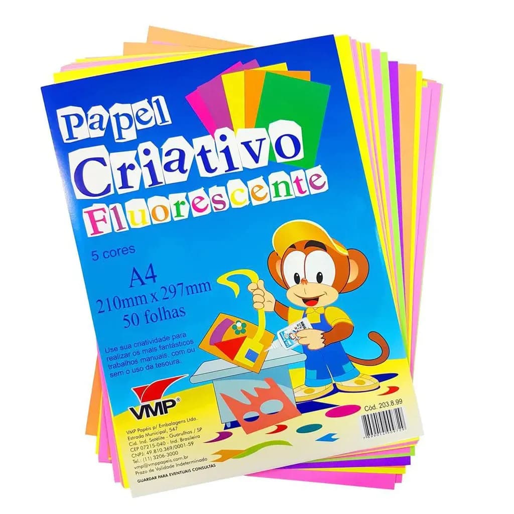 Papel Criativo Color Set Fluorescente A4 50 Folhas com 5 cores VMP