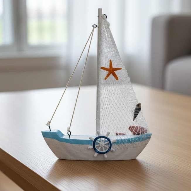 Enfeite Náutico Âncora Madeira Azul/Branca 17,5cm - Decoração