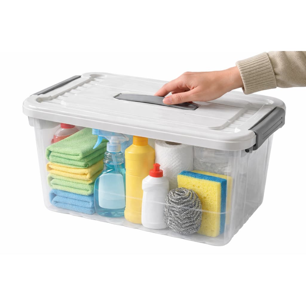 Cesto Organizador Multi Funcional Com Tampa Trava 20 Litros Branco Resistente