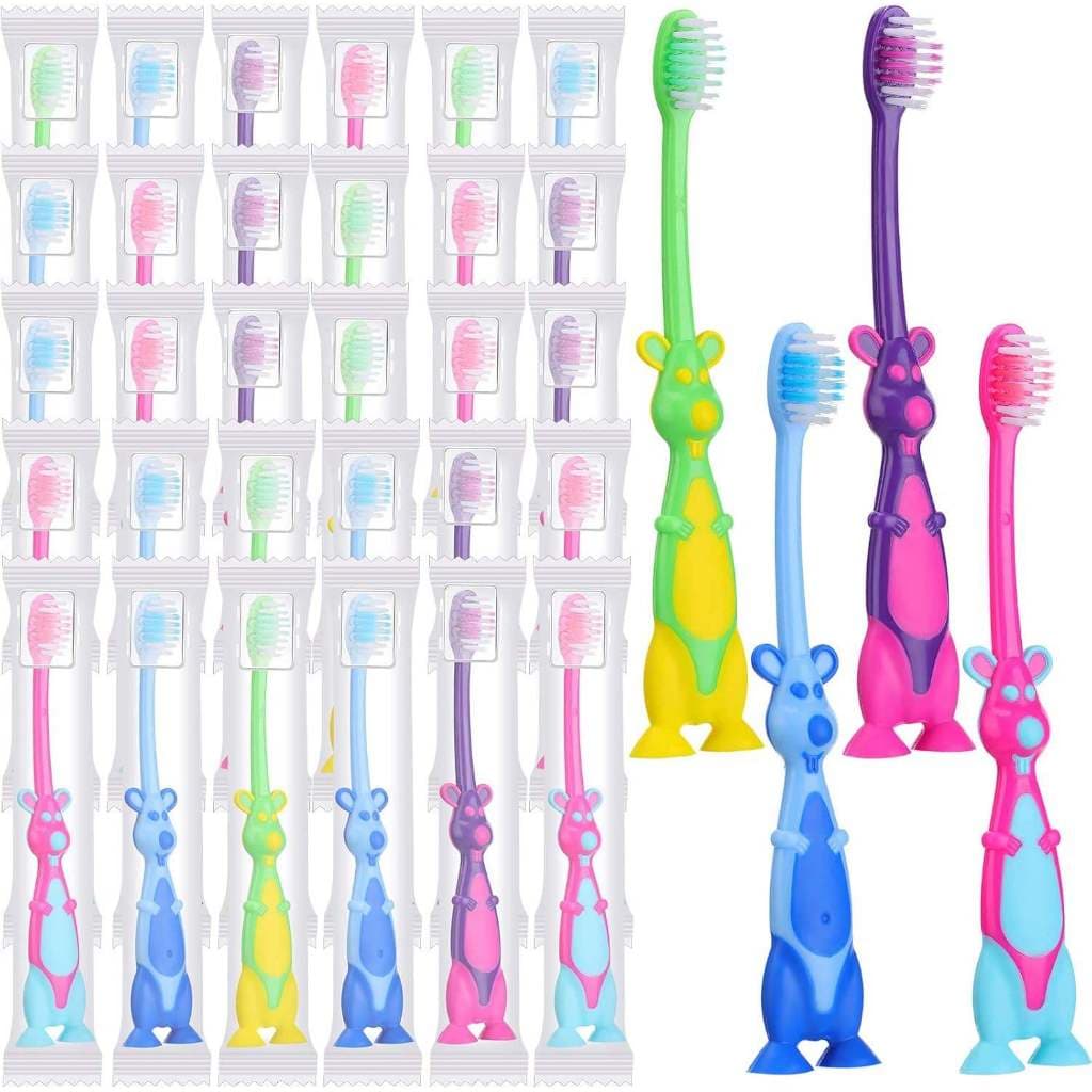 Escova Dental Infantil Macia com Ventosa e Capa Protetora Kit Econômico 12, 24 ou 36 Peças