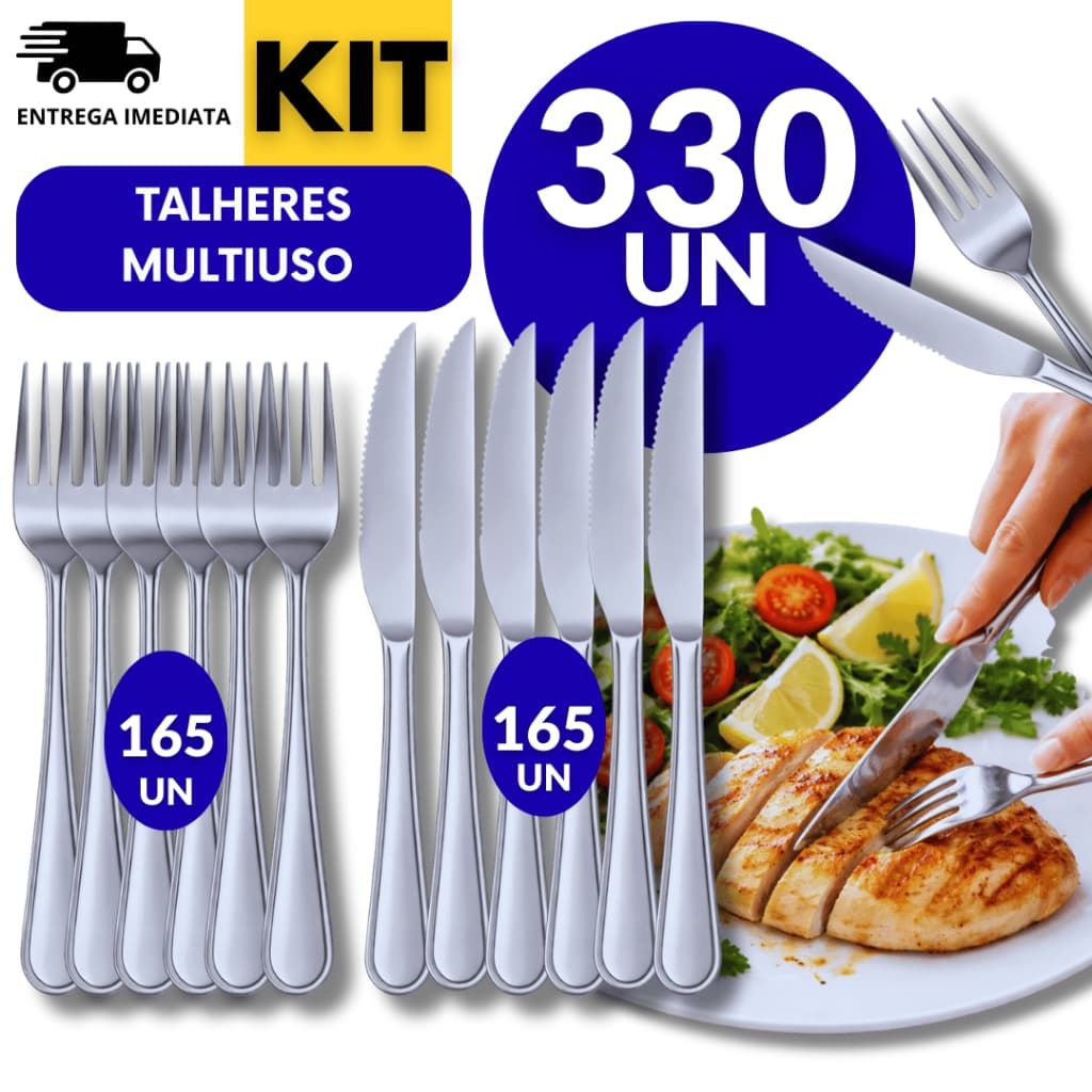 Jogo 330 Unidade Talheres em Aço Inox 165 Garfo 165 Faca Cozinha Culinária  Garfos Facas Talher
