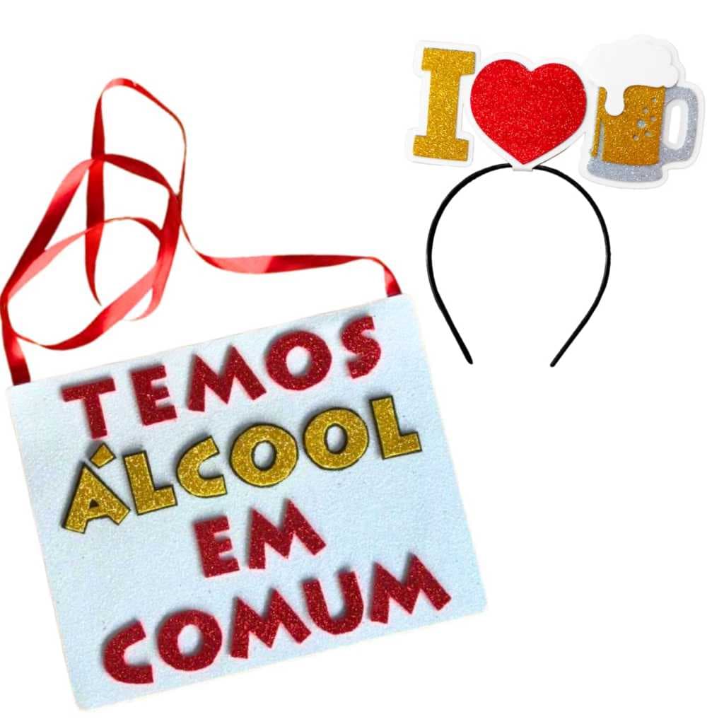 Fantasia de Folião de Carnaval, Plaquinha de Carnaval e Tiara de Temática, Kit Folião Carnaval
