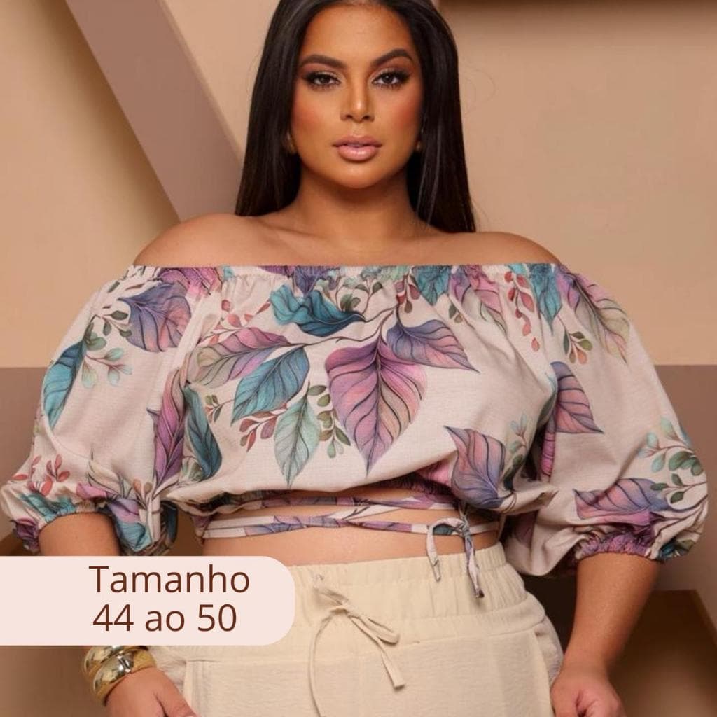 Lançamento Blusa Cropped Amarração Trançado Transpassado Plus Size Moda Maior GG