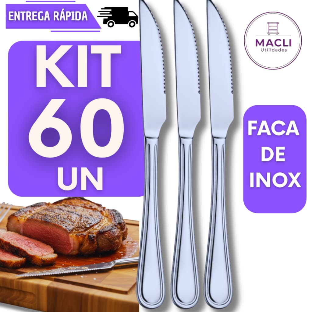 KIT 42 Facas de Mesa Inox Para Restaurantes Buffet Cozinha Casa Faca