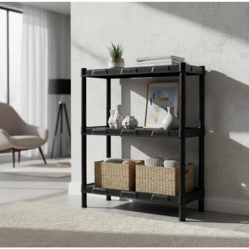 Estante Preta com 3 Prateleiras FLEXA - Ideal para Organização – 418