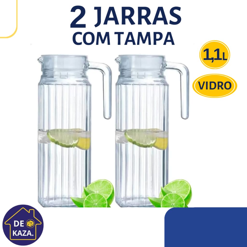 2 Jarras De Vidro Com Tampa 1,1 Liros Lanty