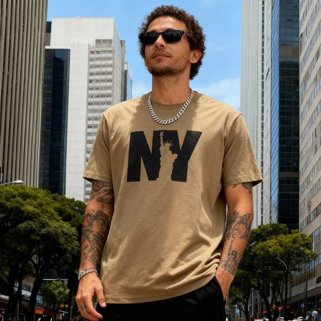 Camiseta Masculina | Nova York | Estampa premium | Malha 30.1 |100% Algodão
