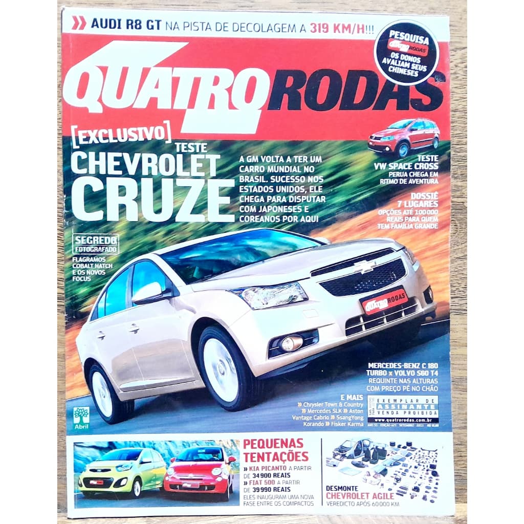 Revista Quatro Rodas 621 2011 Cruze Picanto 500 Agile Audi R8 Gt Spacecross