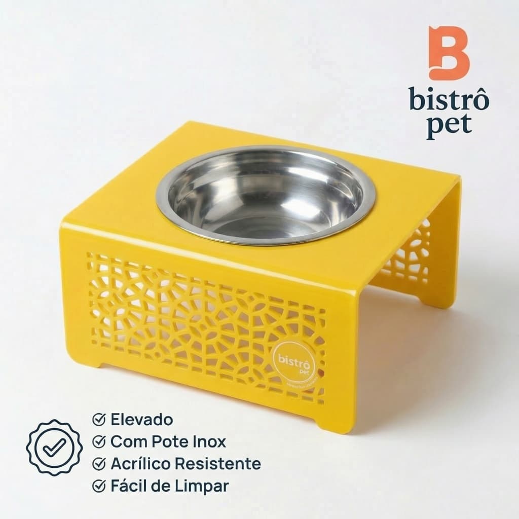 Comedouro Elevado em Acrílico Para Cachorro Pequeno com Pote Inox Moderno Resistente