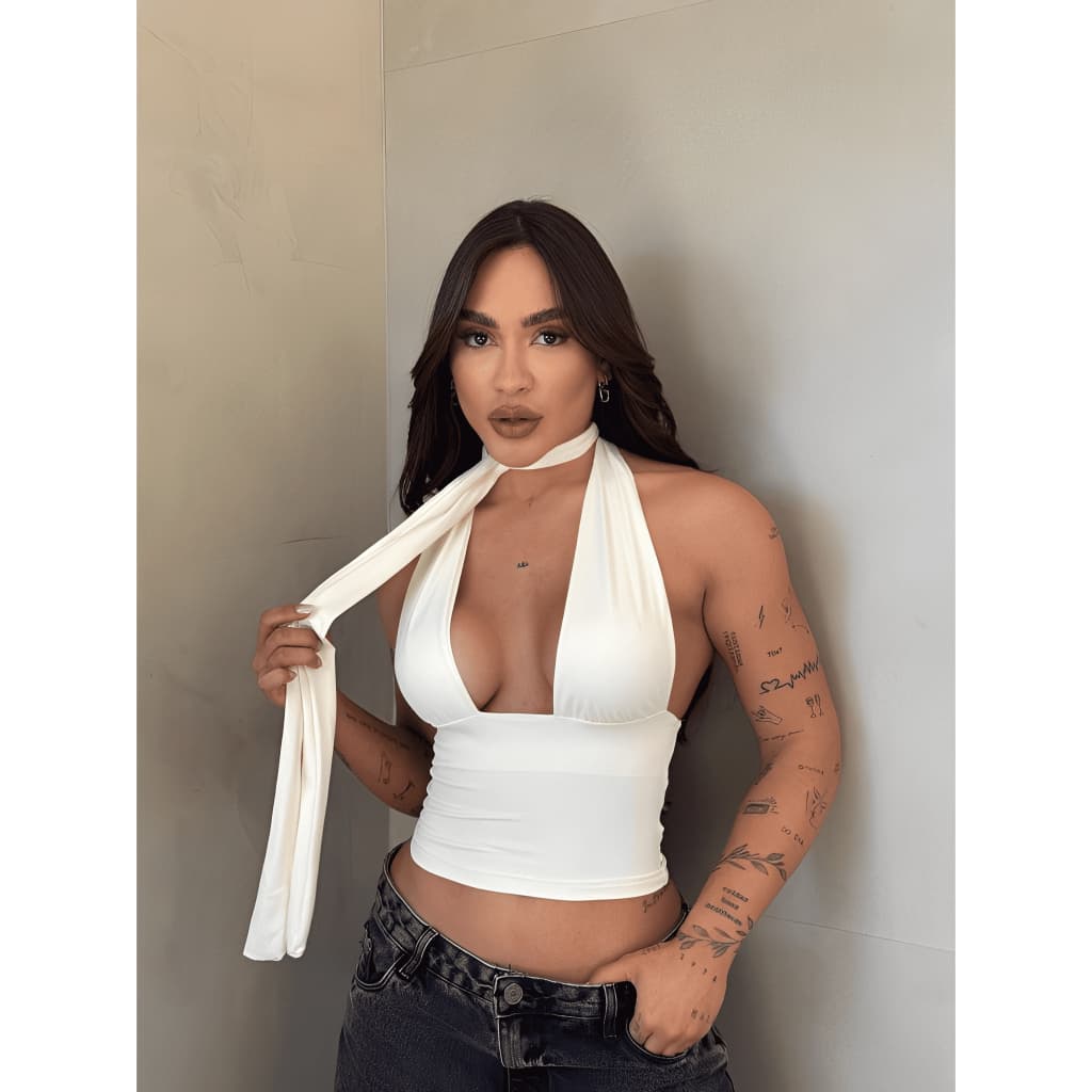 Cropped Feminino Multiformas em Suplex Ajustável com Amarração Decote Profundo