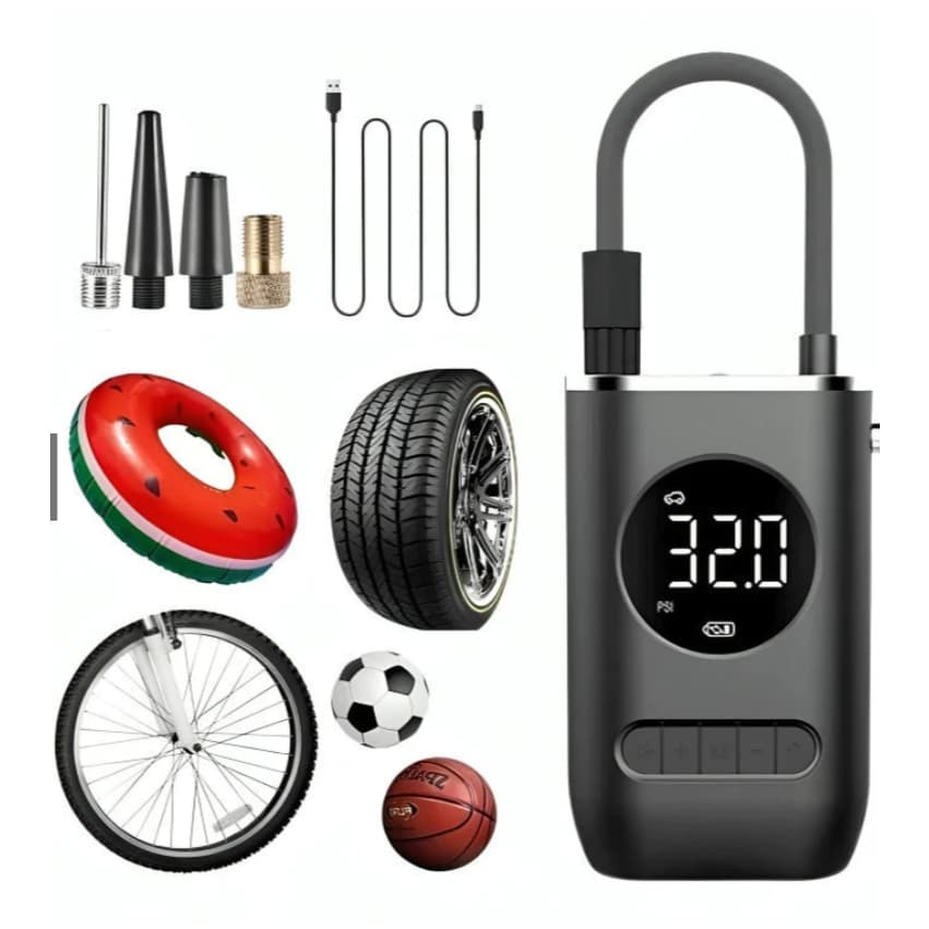 Bomba de Ar Digital Mini Calibrador Compressor de Pneus Carro Moto Bike Com Lanterna Led Portátil