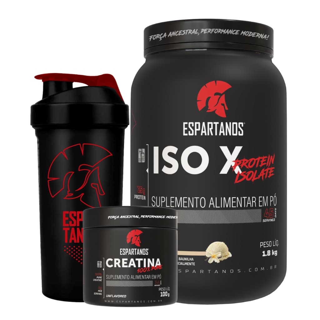 Kit Whey Protein ISO X 1800g + Creatina 100g + Coqueteleira - Espartanos