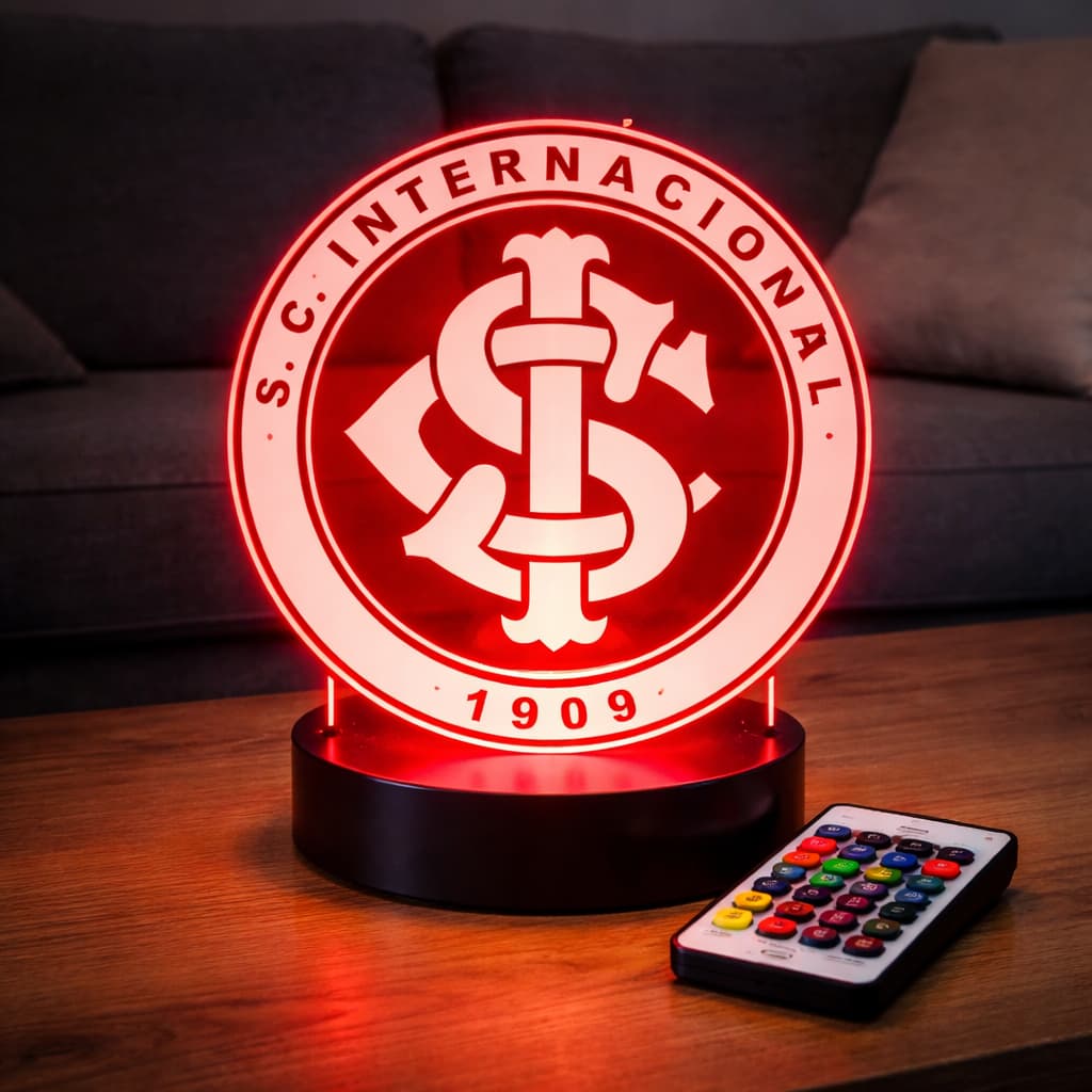 Luminária de LED do INTERNACIONAL - Luz no Acrílico - Base PRETA ou BRANCA - Com CONTROLE REMOTO