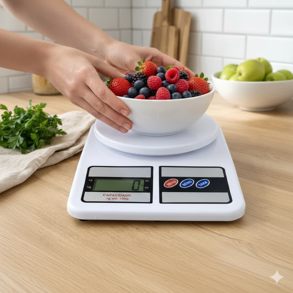 Balança Digital de Cozinha 10kg Alta Precisão com Display LCD, Função Tara e Desligamento Automático para Receitas