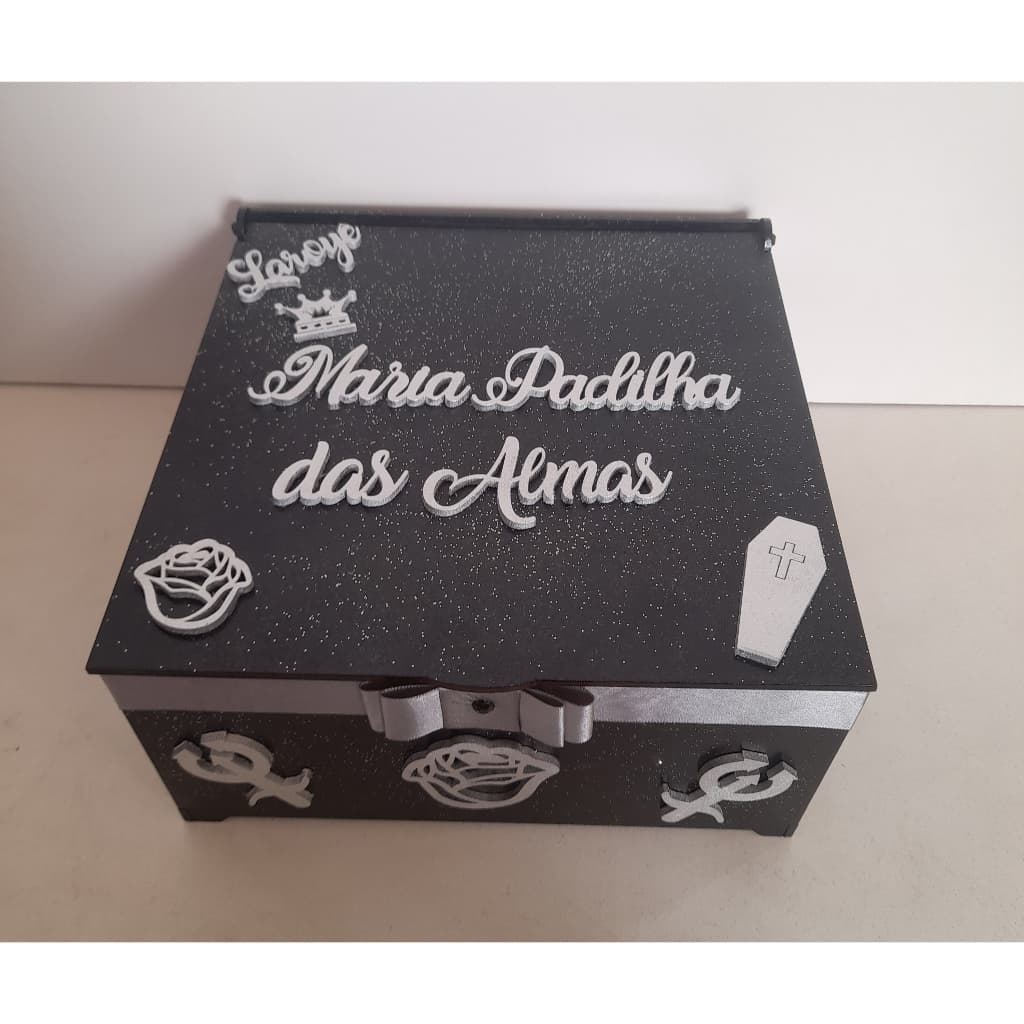 Maria Padilha das Almas Caixa de Pomba Gira Organizadora de guias, perfumes, velas, incensos, Pulseiras, Brincos