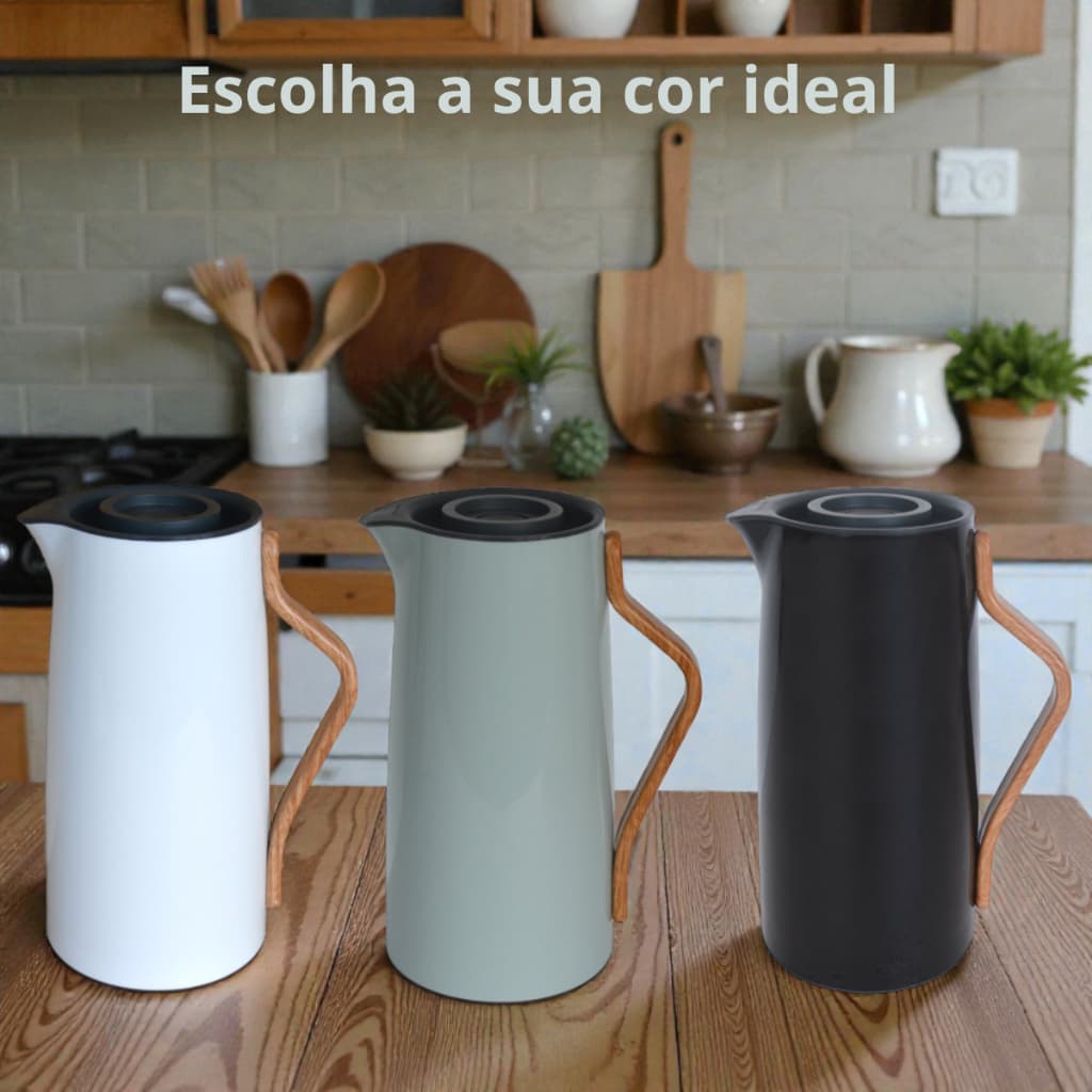 Garrafa Térmica 1 Litro Café Ampola Vidro Design Moderno Alça Madeira Mesa Posta