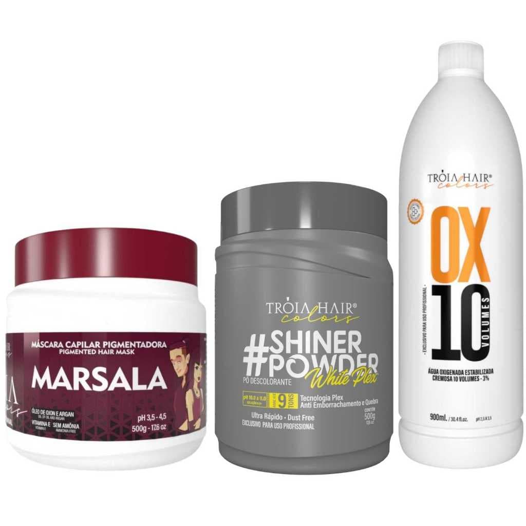 Pó Descolorante Premium 500g + OX 10 900ml + Troia Colors Marsala 500g - Troia Hair