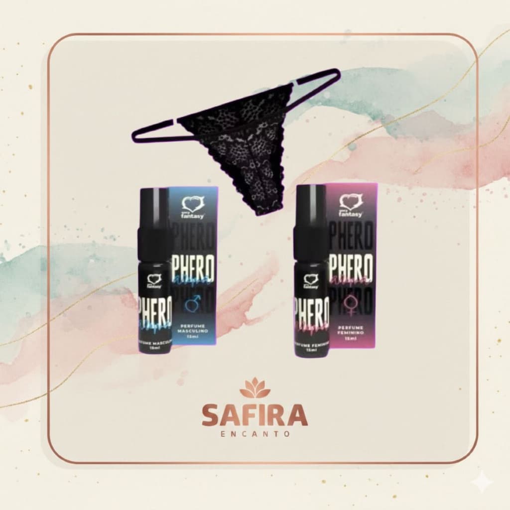 Kit Casal Poder da Sedução em Dobro Calcinha Fio Dental de Renda + Phero Duo para Casais