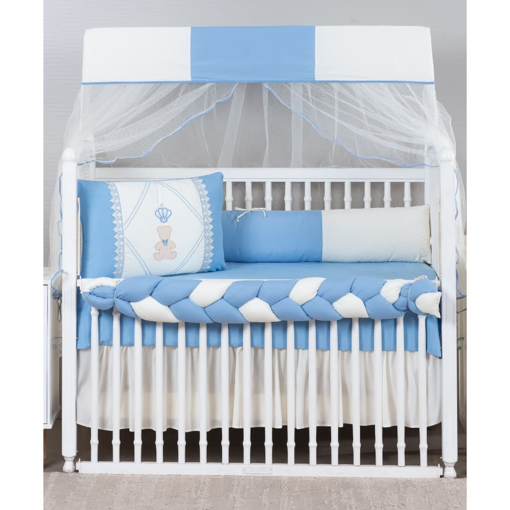 kit de berço americano urso principe azul claro modelo com trança 9 peças