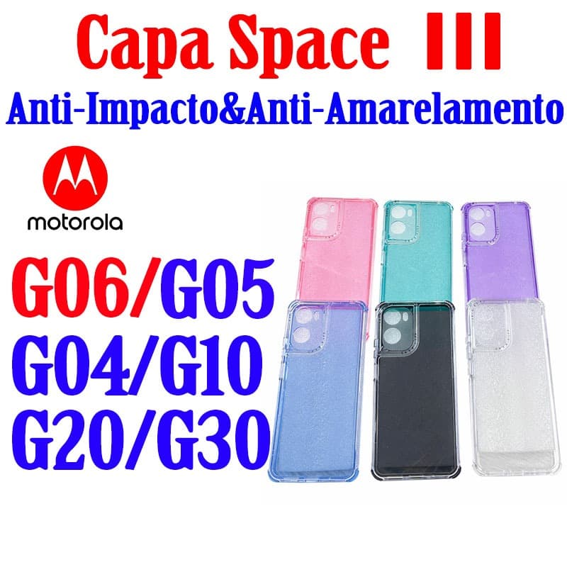 Capa Space 3 Acrílico Colorida Luxo Para Motorola G04/G05/G06/G10/G20/G30 Anti-Impacto e Anti-Amarelamemto