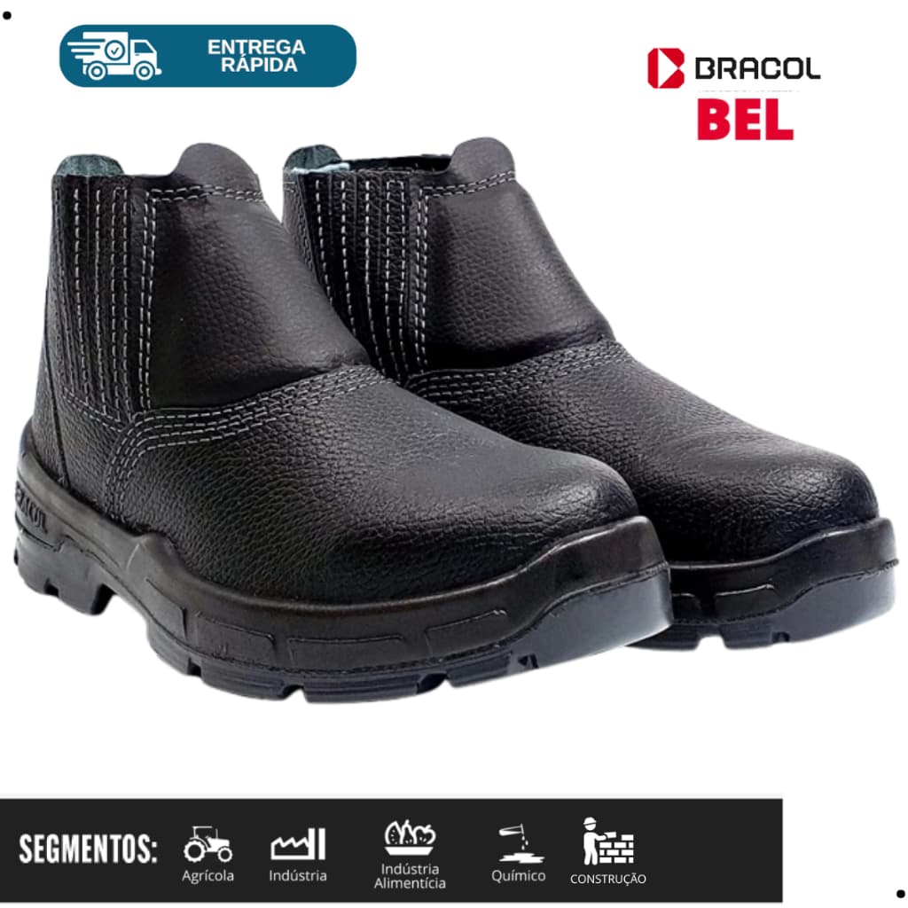 Botina Couro Elastico Bracol Bels Plus CA 42016 Bidensidade Segurança Trabalho Conforto Flexivel EPI