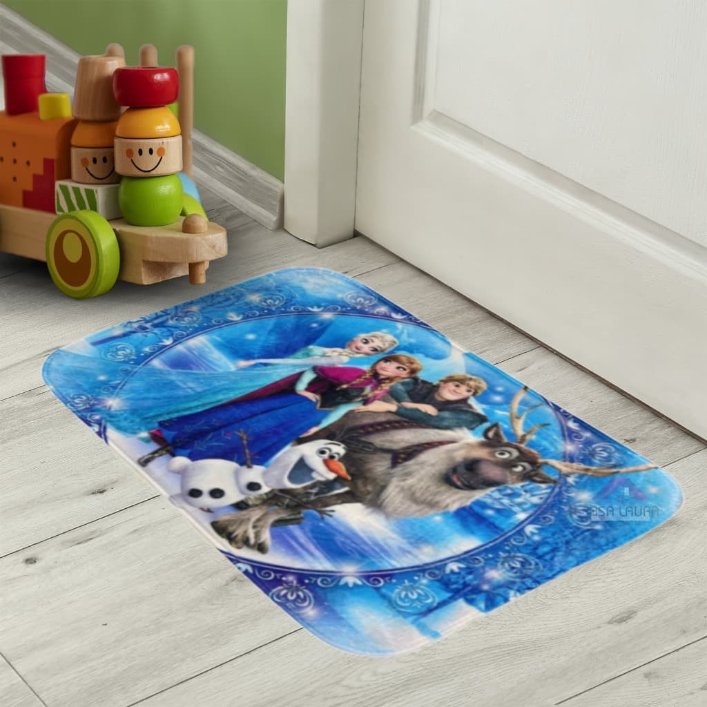 Tapete Infantil Flannel Kids 70x50cm Super Heróis Princesas Personagens Antiderrapante Lavável Macio Decoração Criança