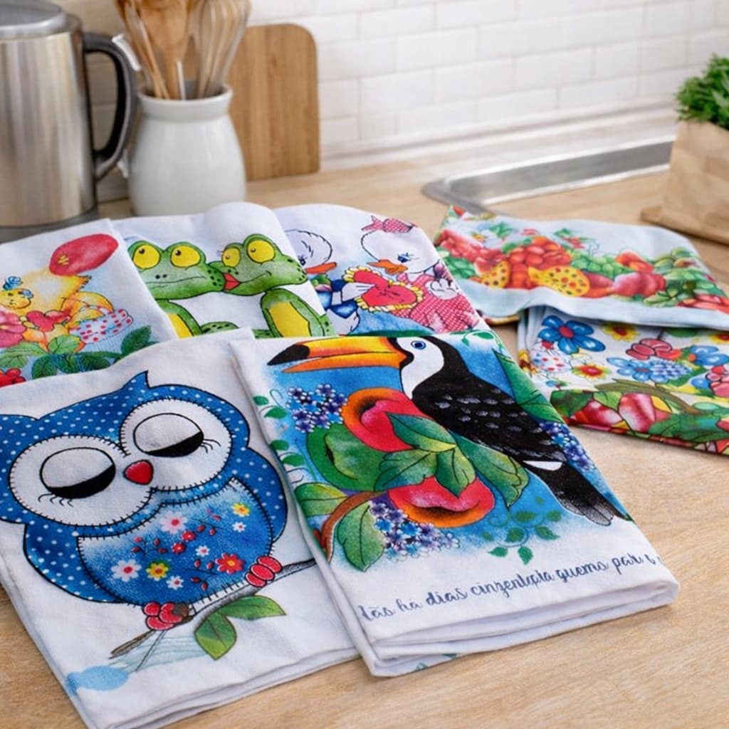 Pano De Prato Atacado Vies Estampado Grande Kit Com Várias Peças