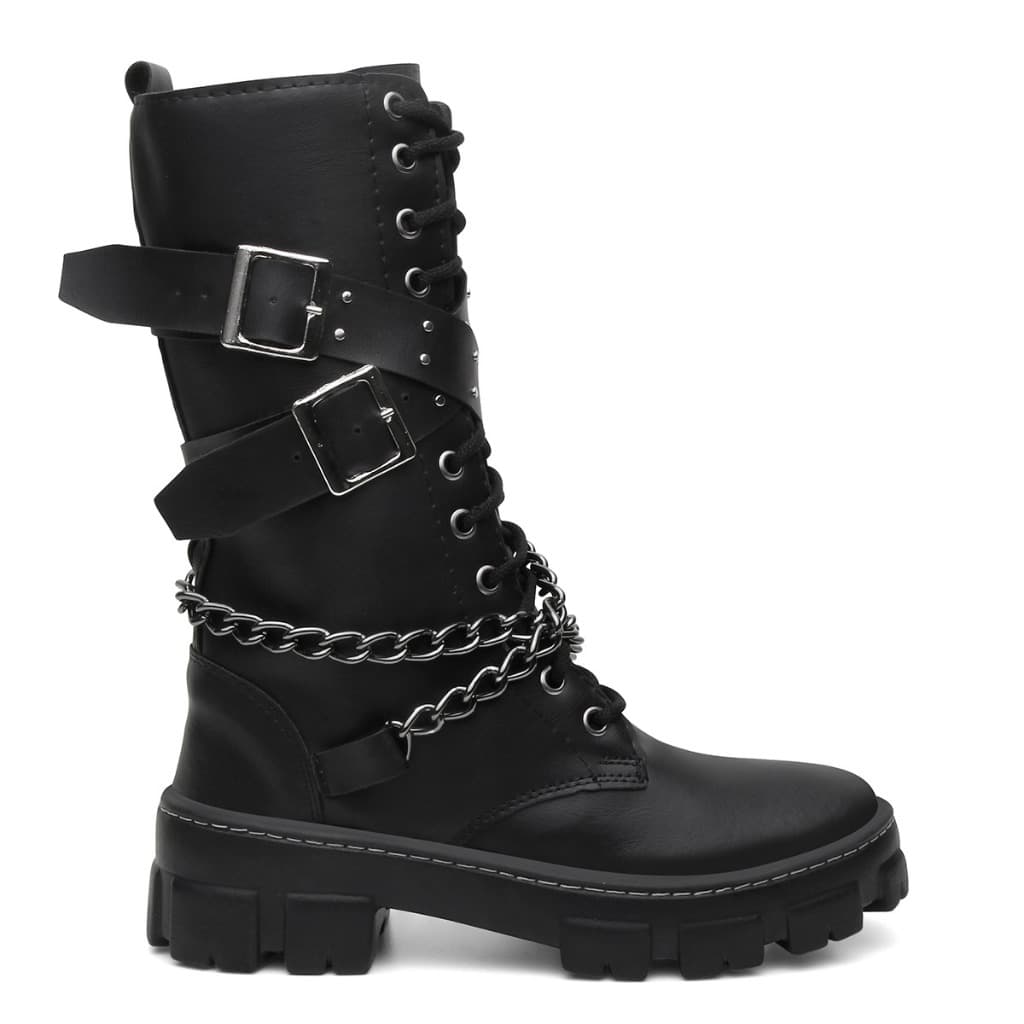 Bota Coturno Rock Corrente Cano Alto Salto Bloco Robusta Confortável Estilosa