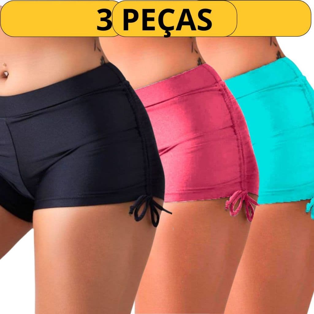 Shortinho de Praia Feminino Sunkini Verao com Amarração e Proteçao UVA50+