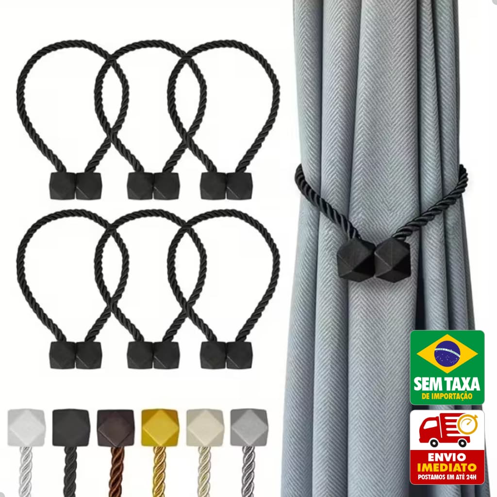 Prendedor Cortina com Ímã 40cm Abraçadeira Decorativa Poliéster Sem Instalação