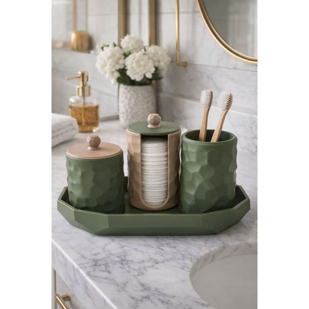 Kit higiene organizador de banheiro lavabo com bandeja, porta cotonetes, porta escova de dente, porta algodão.