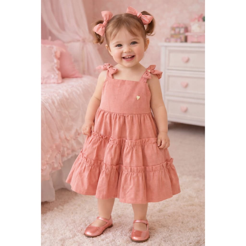 🌸 Vestido Infantil com Laços nas Alças – Delicado e Encantador festas  🌸
