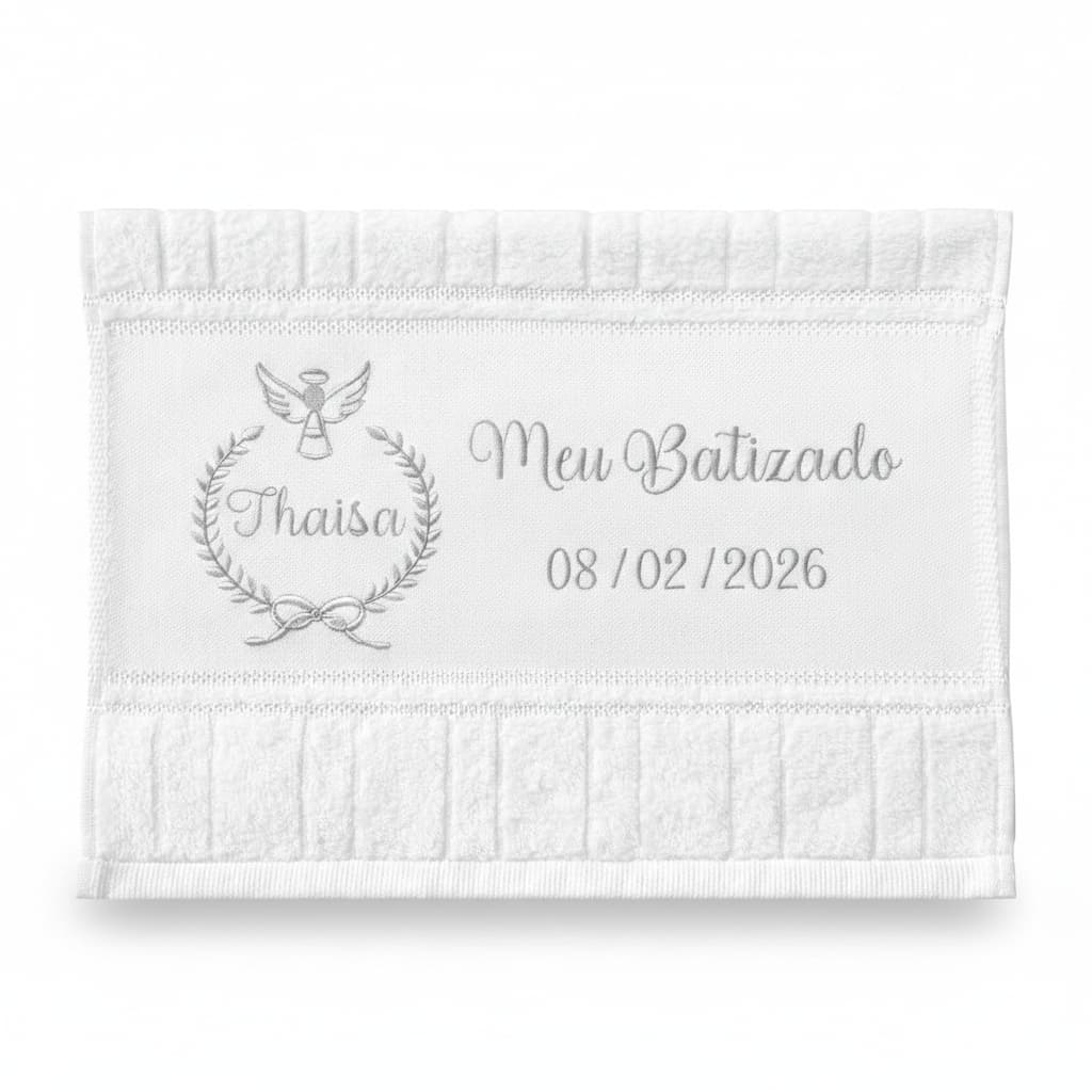 Toalha de Batizado Personalizada Bordada com Nome e Data do Batismo do Bebê