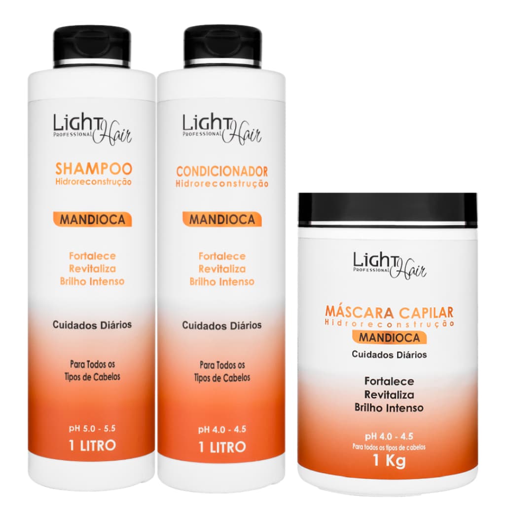 Kit Mandioca Tratamento Hidro Reconstrução - Shampoo, Condicionador e Máscara - Light Hair
