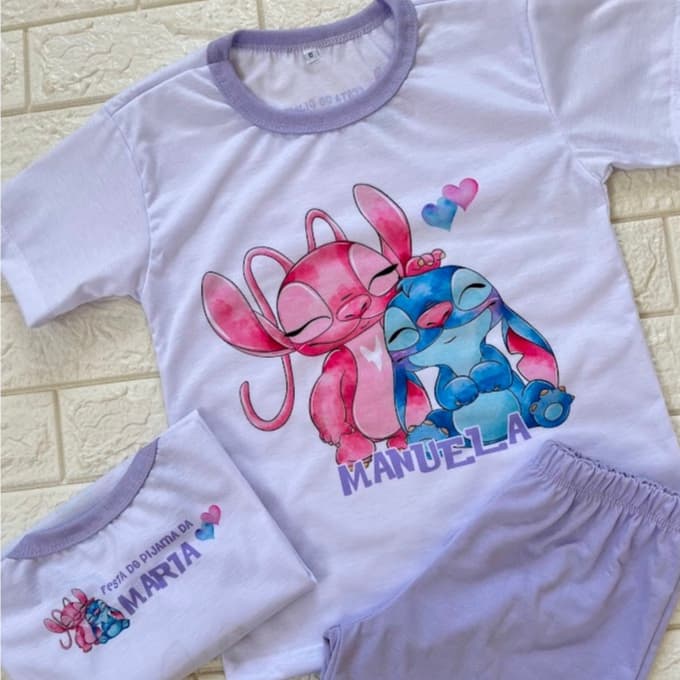 Festa do pijama stitch, pijama personalizado, pijama lilo e stitch, conjunto stich e angel