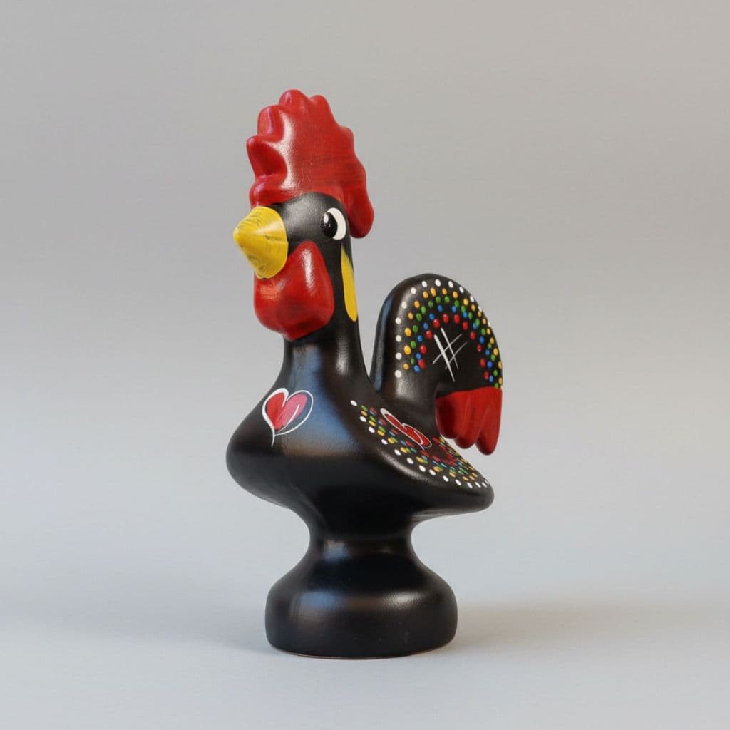 Galo Português Cerâmica Artesanal Fosca Decoração Preto