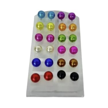 Kit 12 Pares de Brincos Coloridas Pérolas com Mostruário Biju Elegante