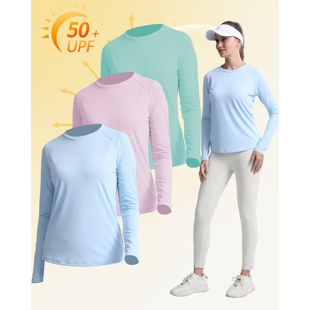 Kit 2 Camisa Térmica Feminina Proteção Uv 50+ Segunda Pele Camiseta Blusa Fria Academia Manga Longa