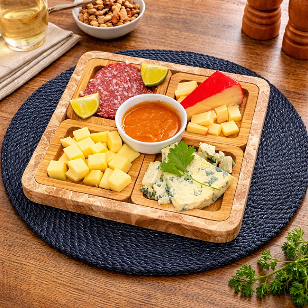 Conjunto 4 Tigelas Petisqueira Madeira Quadrada Estilo Luxuoso Prática Durável Aperitivos Reuniões